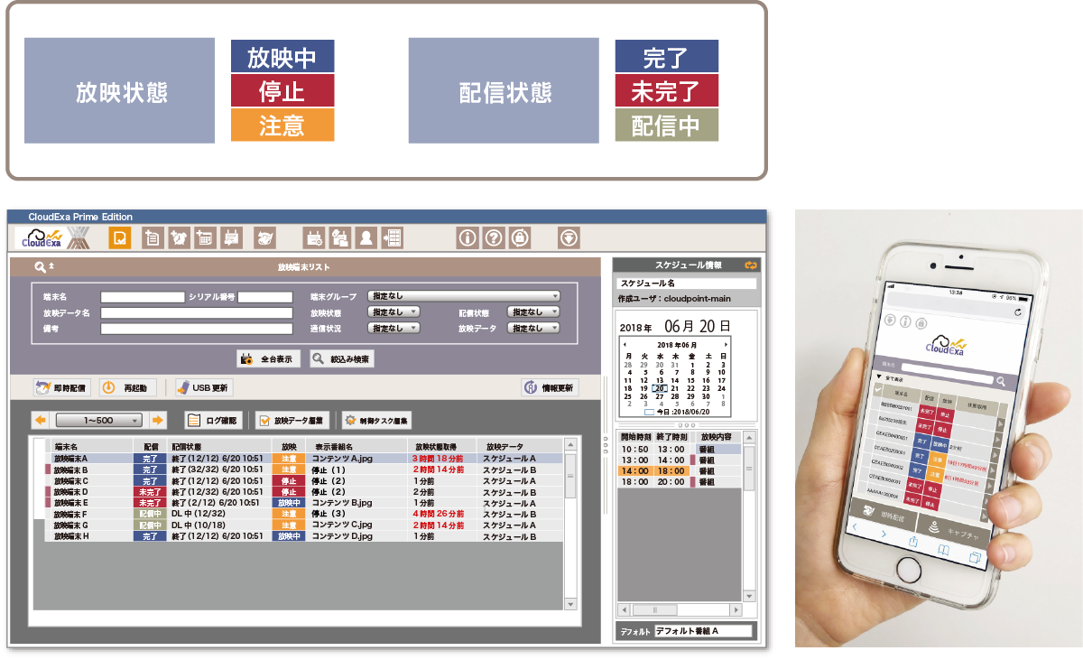 稼働ステータスの色分け表示